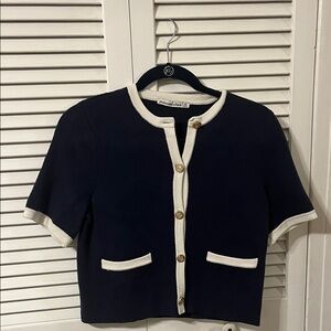 Abercrombie & Fitch Navy and Cream Short Sleeve Cardigan